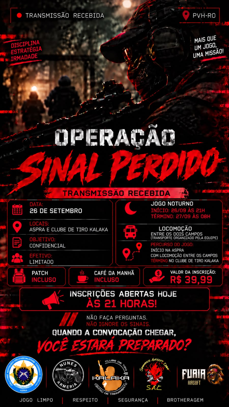 Operador de airsoft durante missão noturna